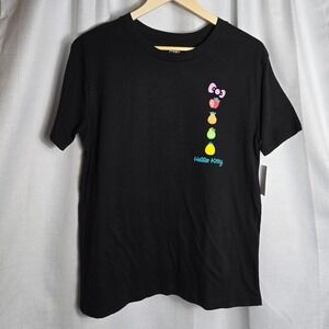 New Hello Kitty Black Graphic T Shirt Women's Short Sleeve‎ Fruit Farm Print